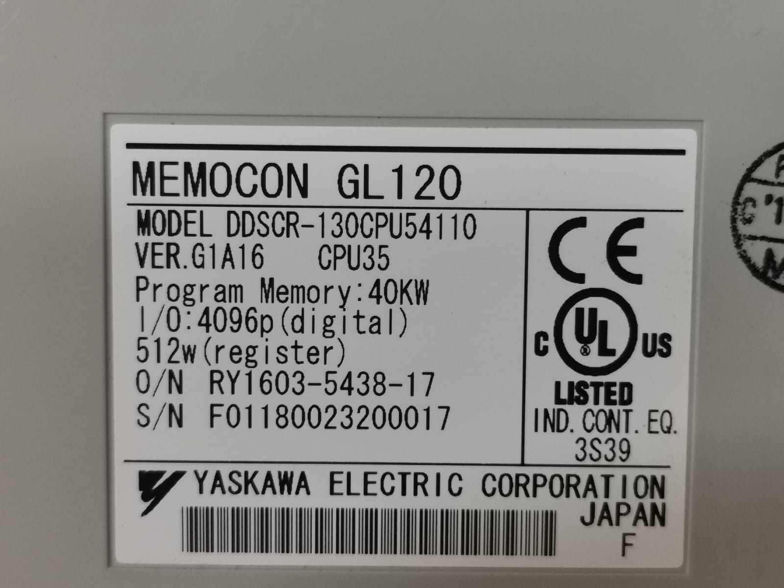 Yaskawa DDSCR-130CPU54110 Yaskawa DDSCR-130CPU54110 Memocon GL120 Memory Module 7