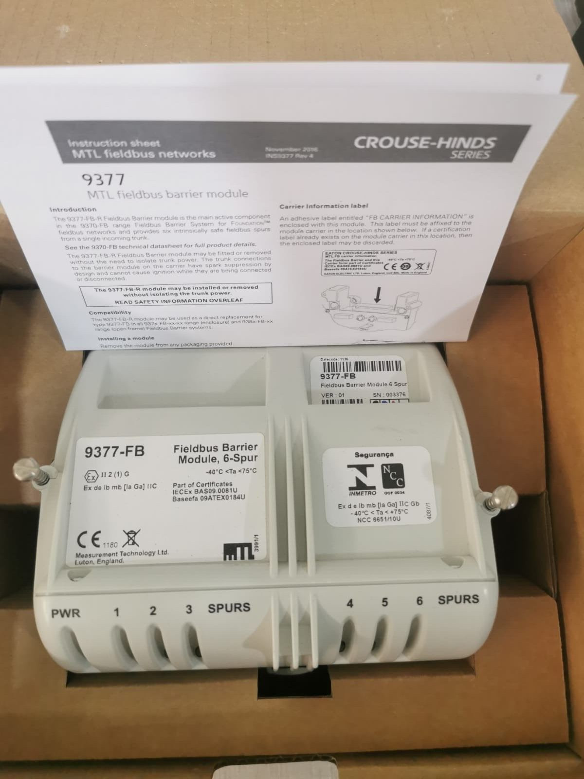 Eaton 9377-FB / 9377FB VER.01 Fieldbus Barrier Module 6-Spur