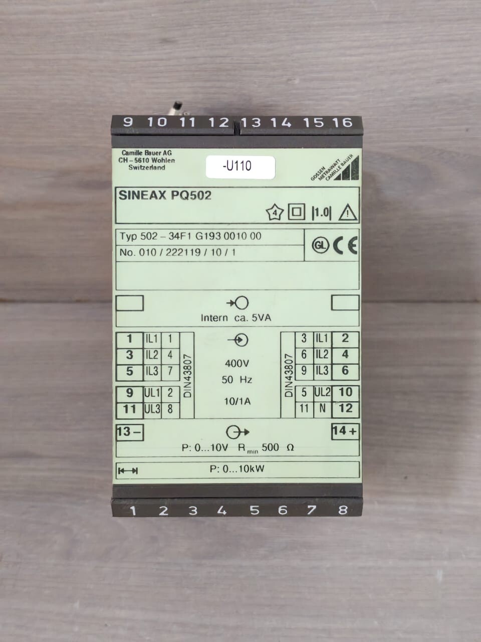 Camille Bauer 502-34F1 G193 0010 00 Camille Bauer SINEAX PQ502 / 502-34F1 G193 0010 00 TRANSDUCER CONVERTER 2
