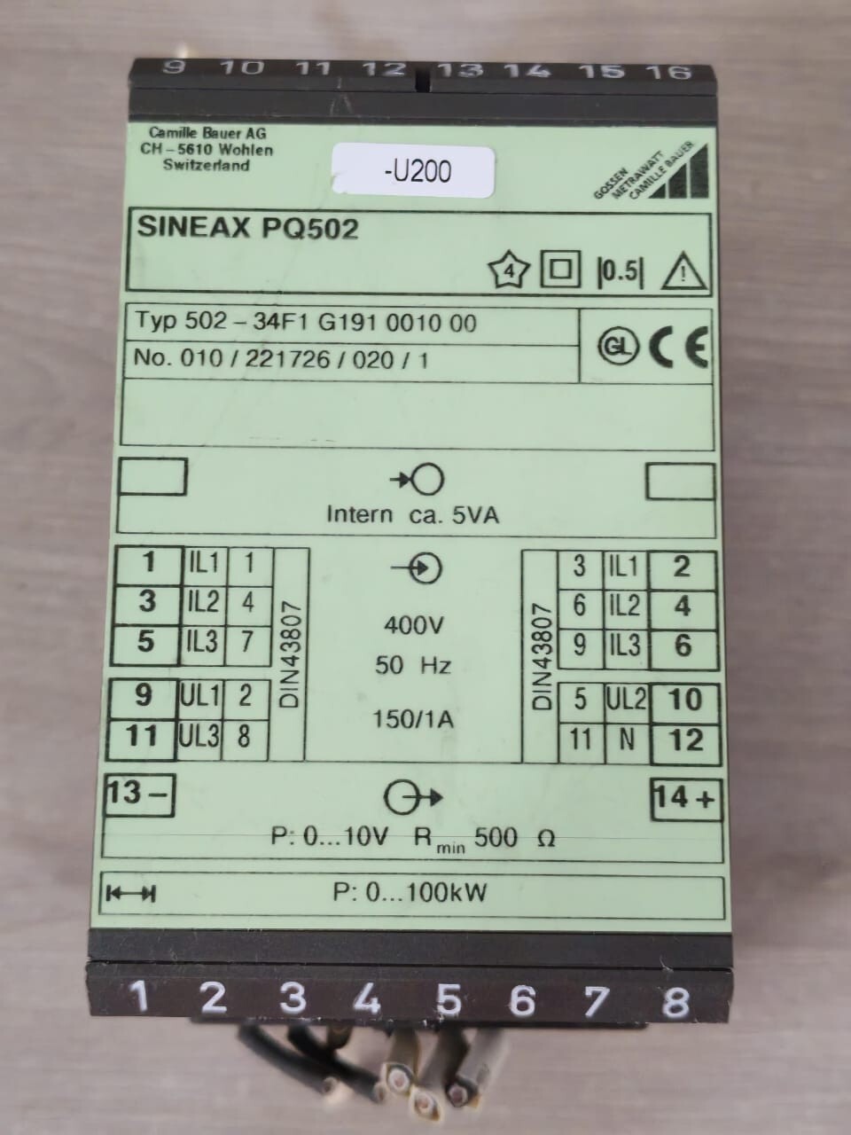 Camille Bauer 502-34F1 G191 0010 00 CAMILLE BAUER SINEAX PQ502/502-34F1 G191 0010 00 TRANSDUCER CONVERTER 2