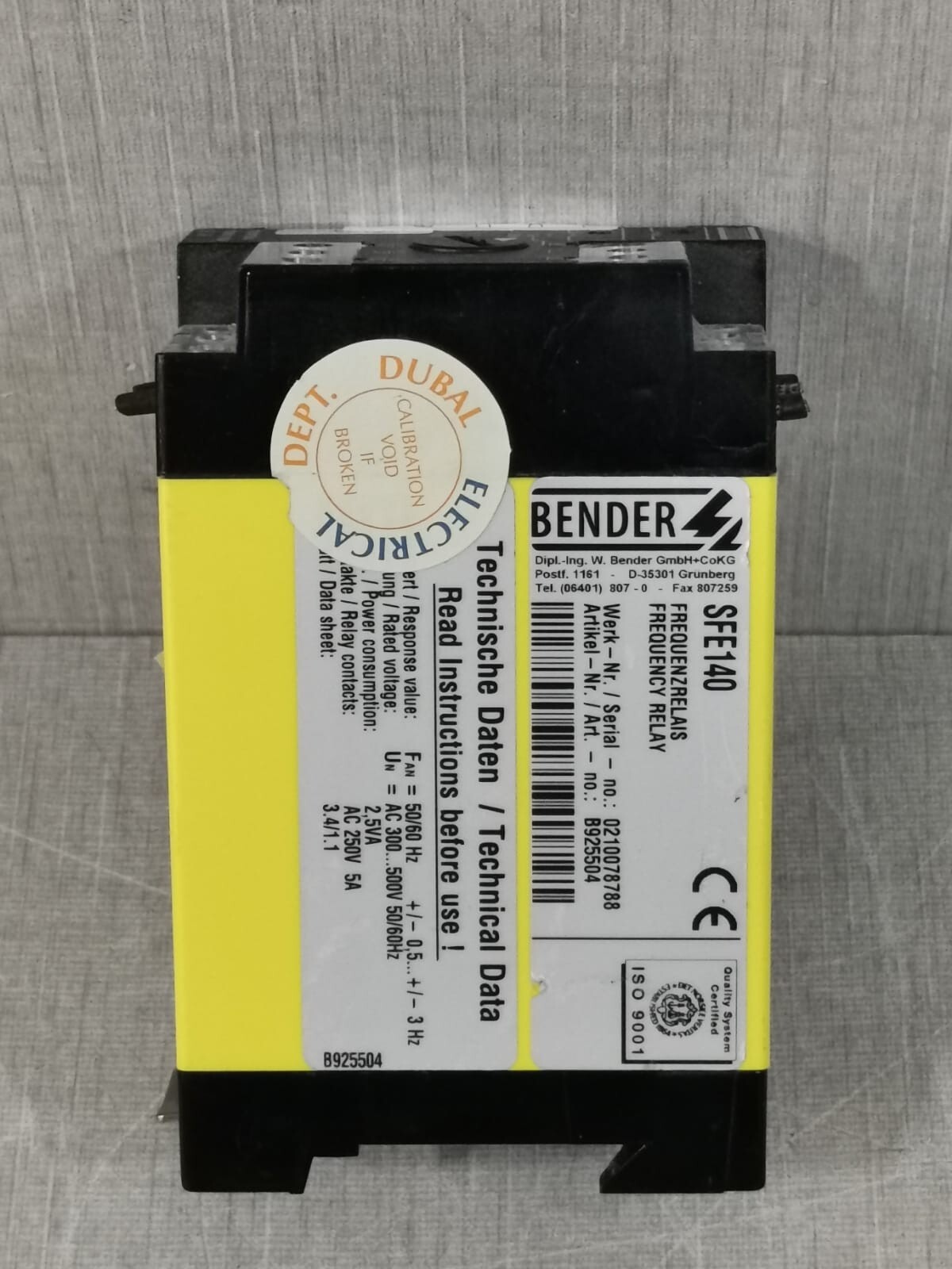 Bender B925504 BENDER SFE140 -B925504 FREQUENCY RELAY AC 250V 4