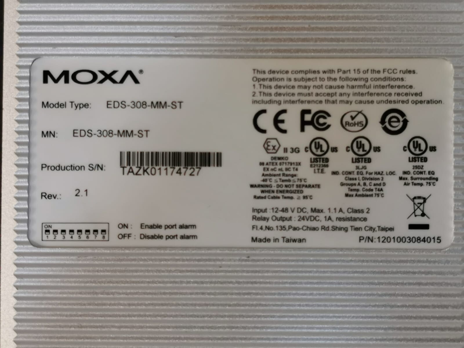 Moxa EDS-308-MM-ST Moxa EDS-308-MM-ST REV.2.1 EtherDEVICE Switch 8 Port - W/O ACCS 2