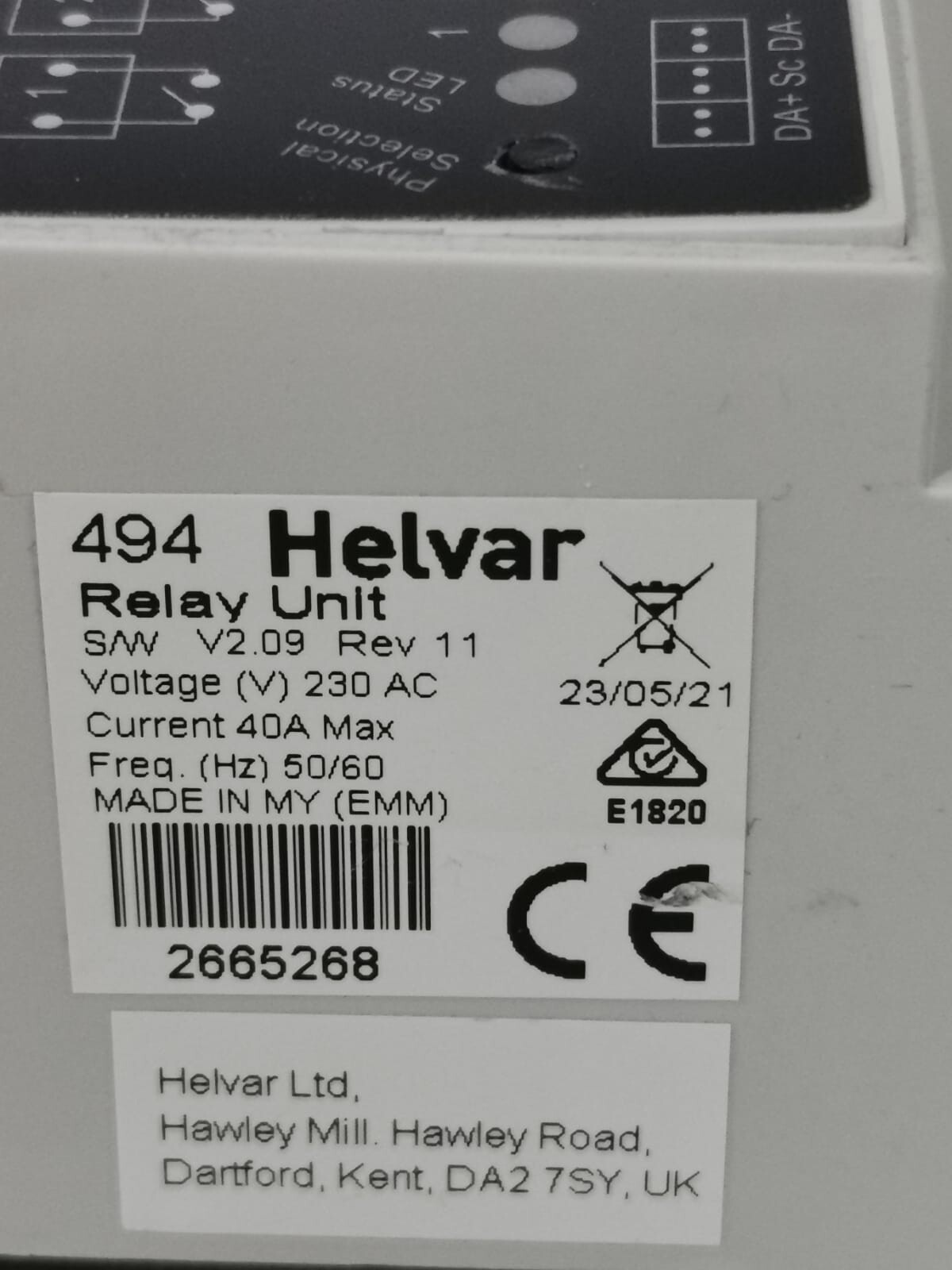 HELVAR DIGIDIM 494 HELVAR DIGIDIM 494 DALI RELAY UNIT 5
