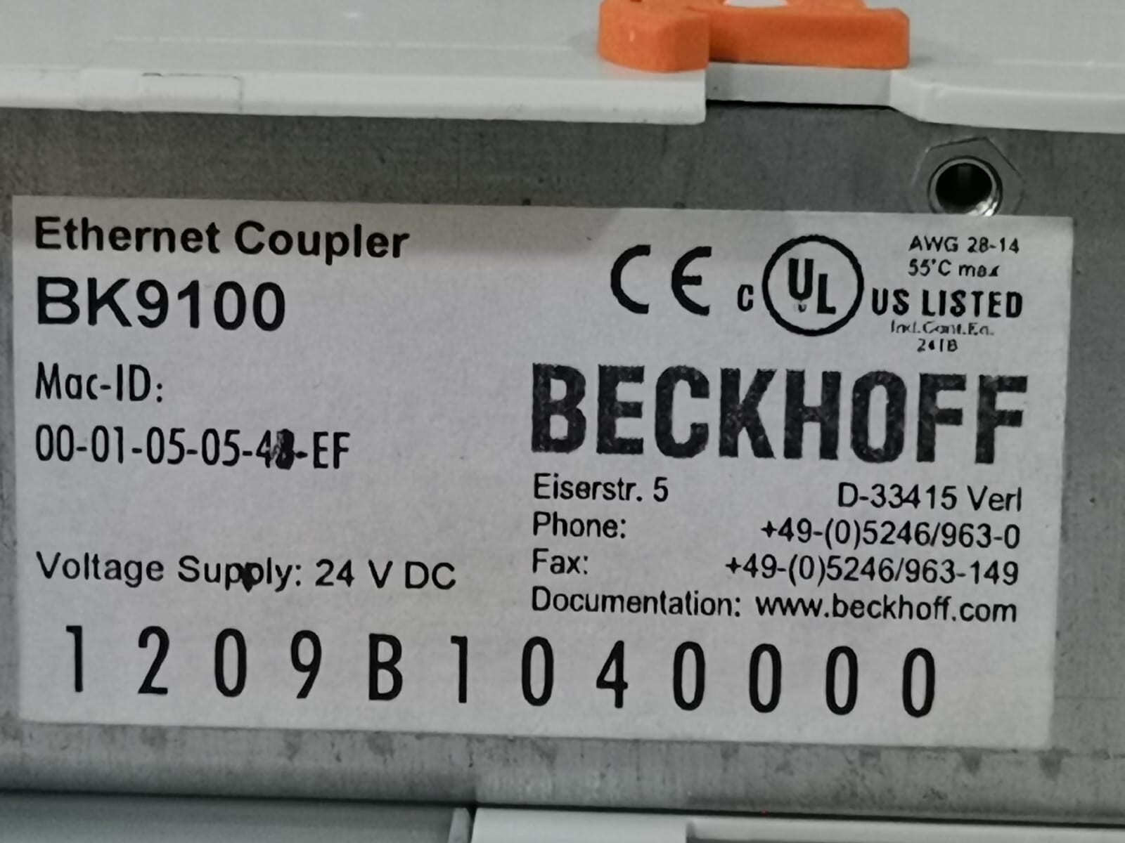 BECKOFF BK9100 BECKOFF CONTROL UNIT BK9100 ETHERNET COUPLER TCP/IP 24VDC 8