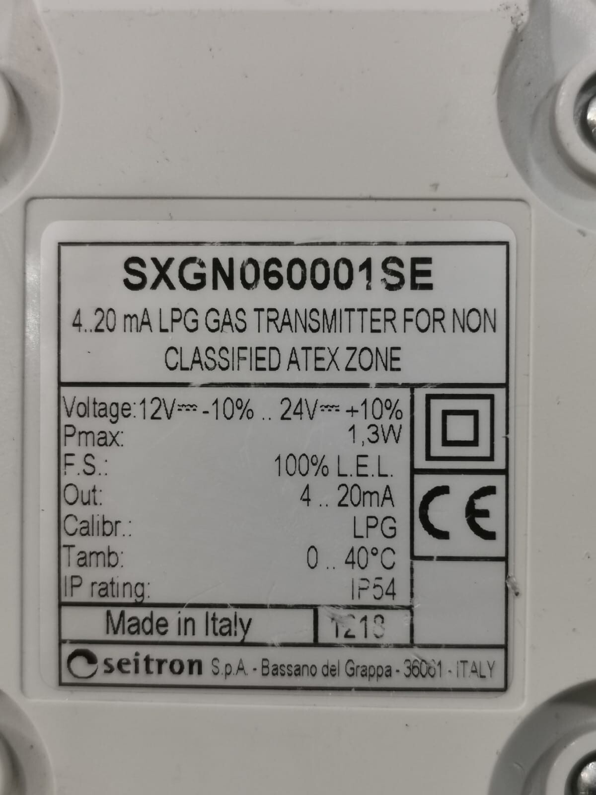 SEITRON SXGN060001SE SEITRON SXGN060001SE 4..20mA LPG GAS TRANSMITTER FOR NON CLASSIFIED ATEX ZONE 2