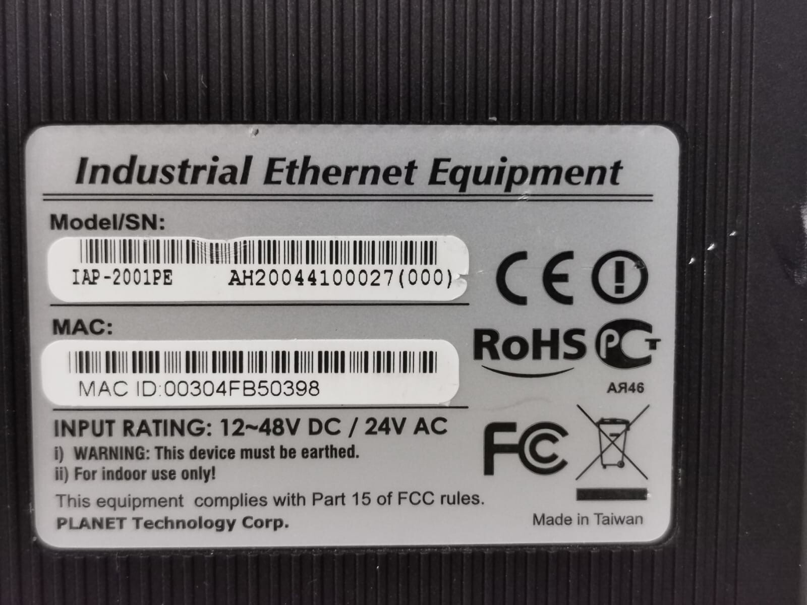 PLANET TECHNOLOGY IAP-2001PE PLANET 802.11n /IAP-2001PE INDUSTRIAL ACCESS POINT 2