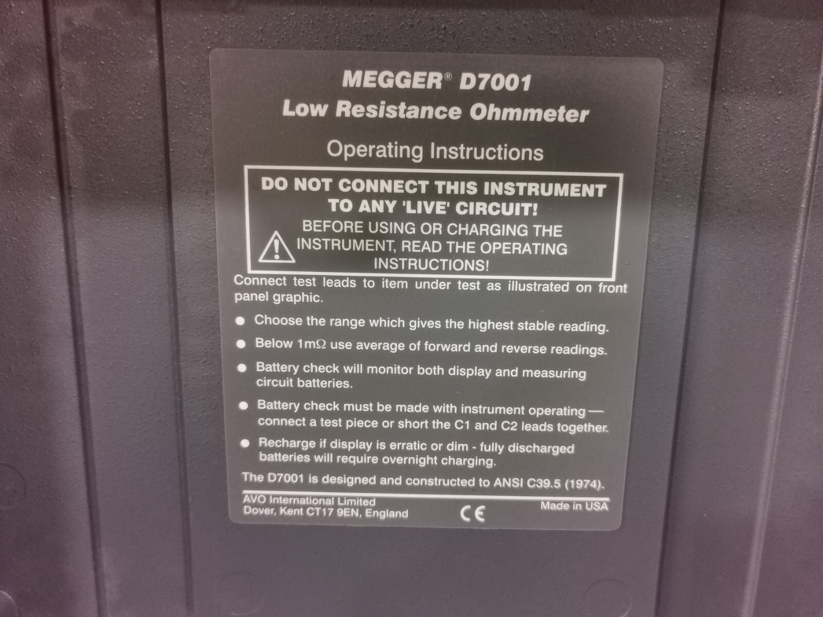 Megger D7001 Megger Ducter D7001 Digital Low Resistance Ohmeter 6