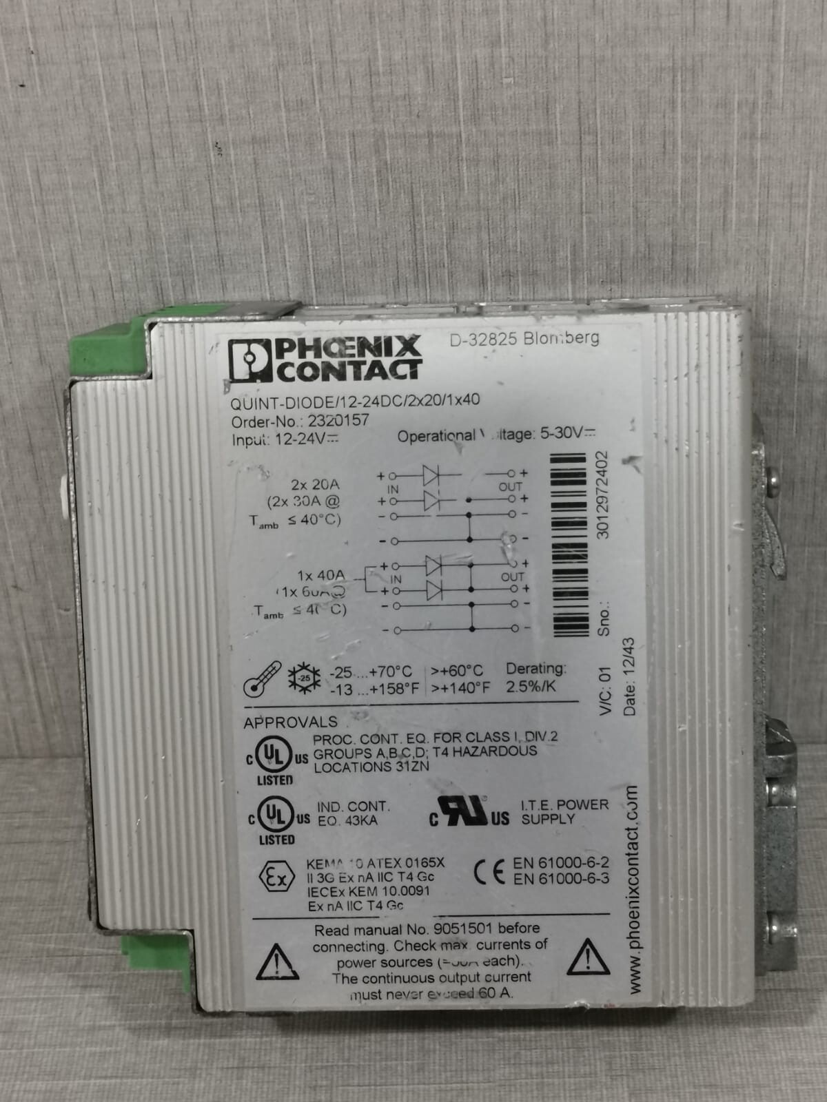 Phoenix Contact DIODE-12 Phoenix Quint-Diode 12-24DC/2 x 20/1 x 4 Power Supply 6