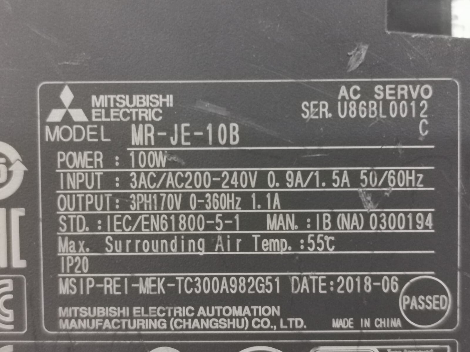 Mitsubishi JE-10B Mitsubishi MR-JE-10B MRJE10B Servo Drive 4