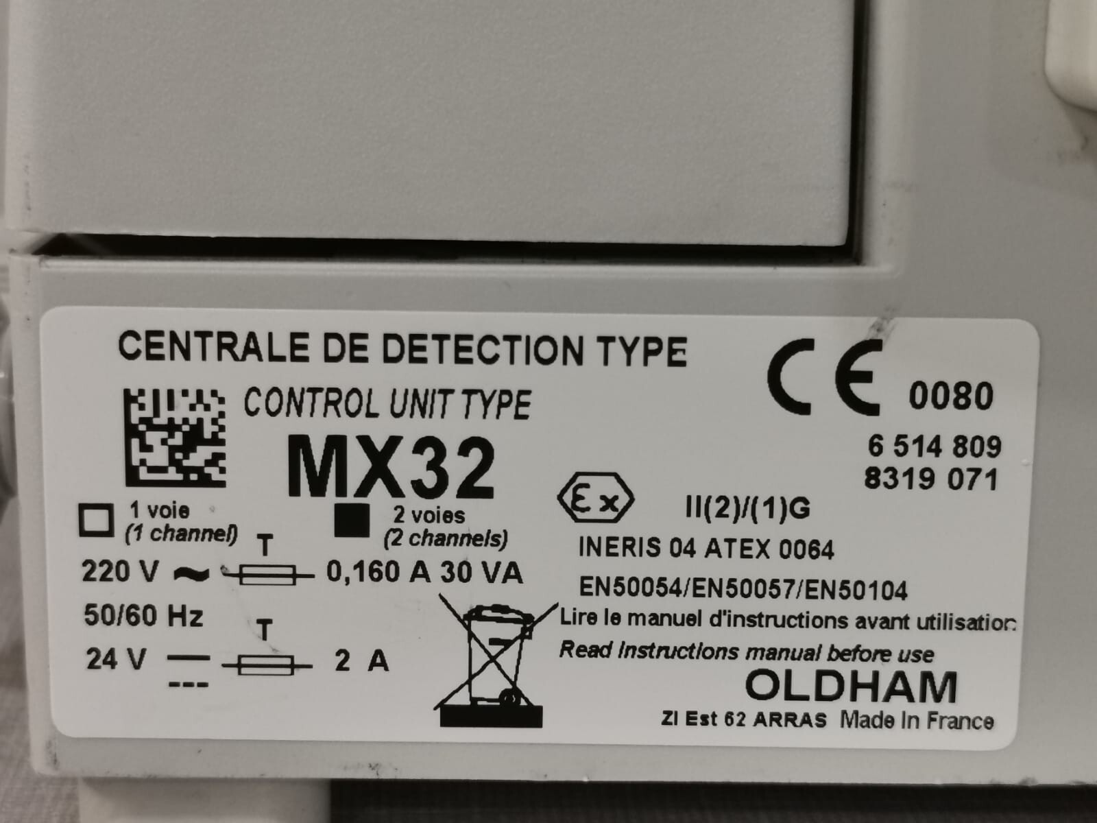 OLDHAM MX32 OLDHAM MX32 CONTROL UNIT TYPE 2 CHANNEL 220V 50/60Hz 24V 4