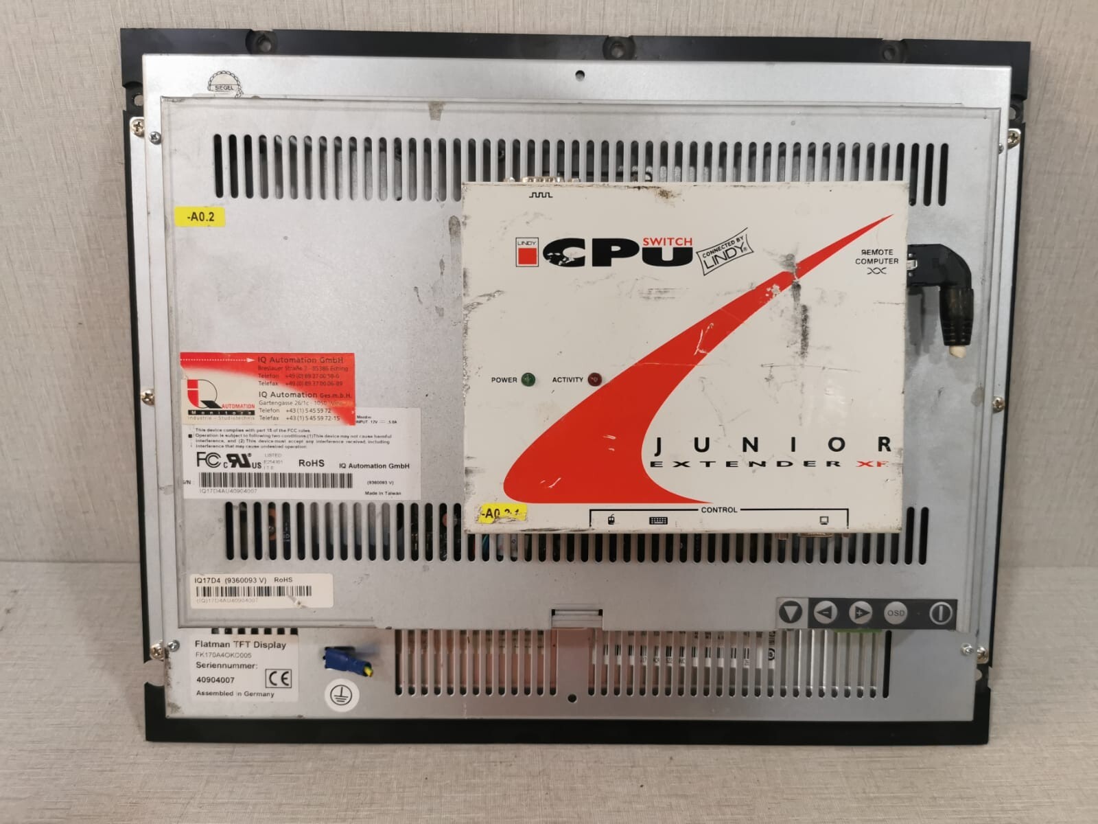 TFT FK170A4OKD005 IQ AUTOMATION FLATMAN TFT Display FK170A4OKD005 with Lindy CPU Switch Extender 9