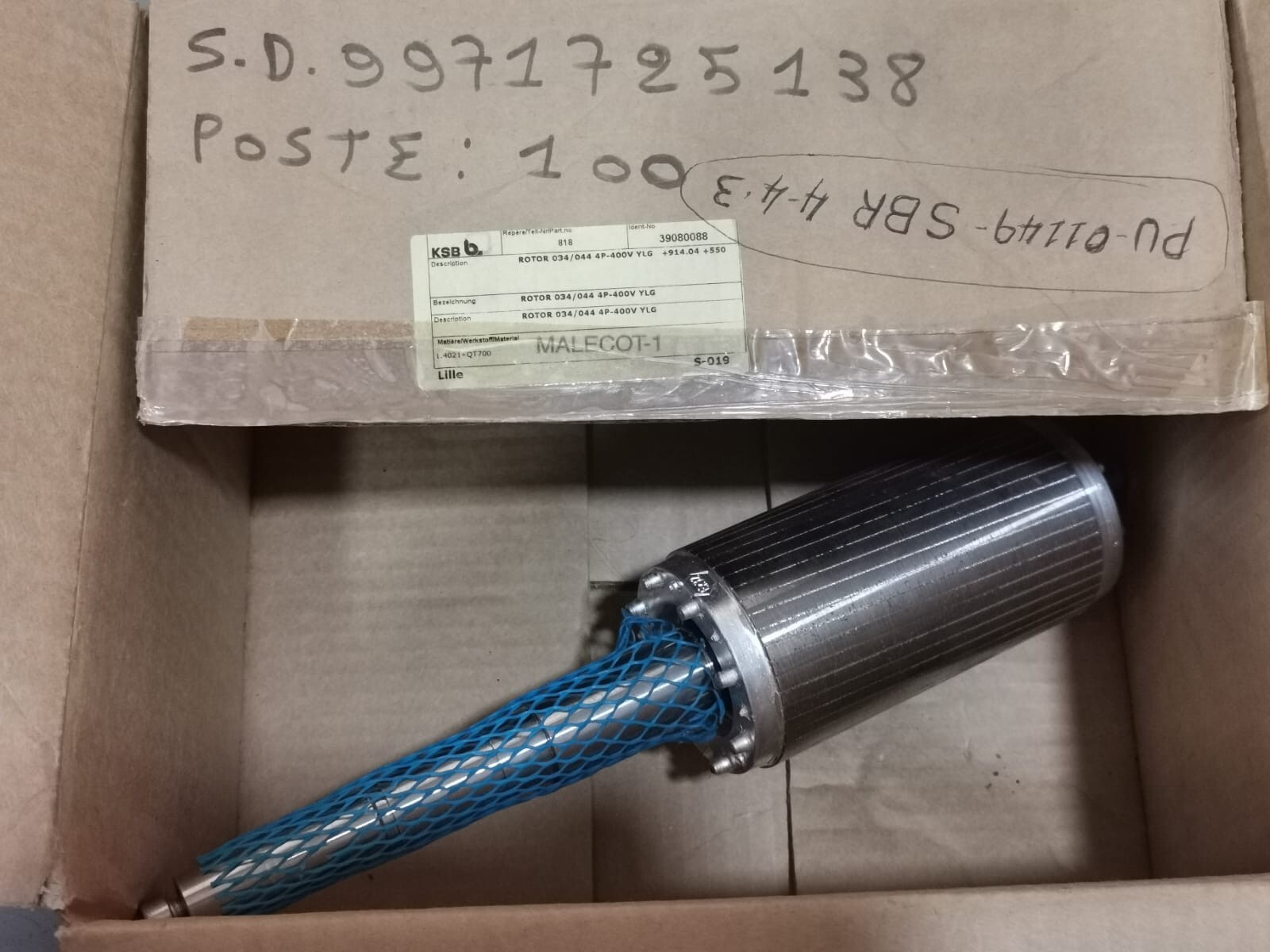 KSB ROTOR-034 KSB Pump Shaft W/ Rotor 034/044 4P-400V YLG /KSB 034/0444P-400VYLG 9