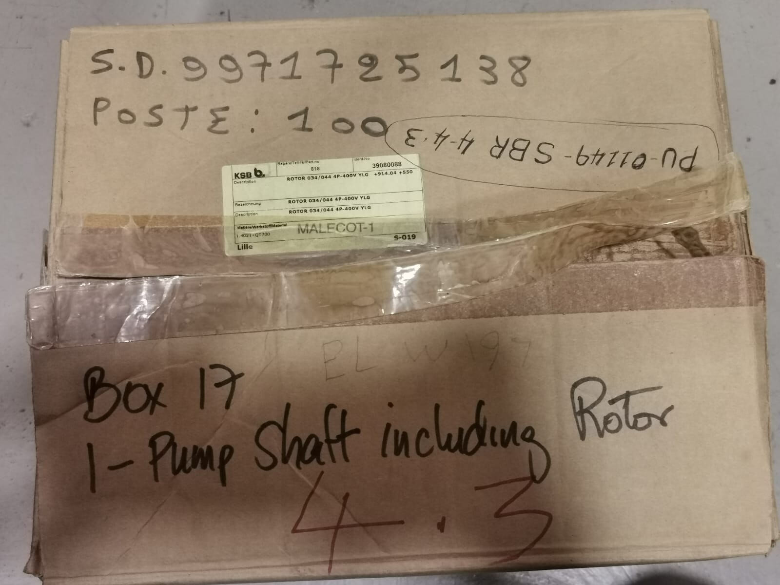 KSB ROTOR-034 KSB Pump Shaft W/ Rotor 034/044 4P-400V YLG /KSB 034/0444P-400VYLG 10