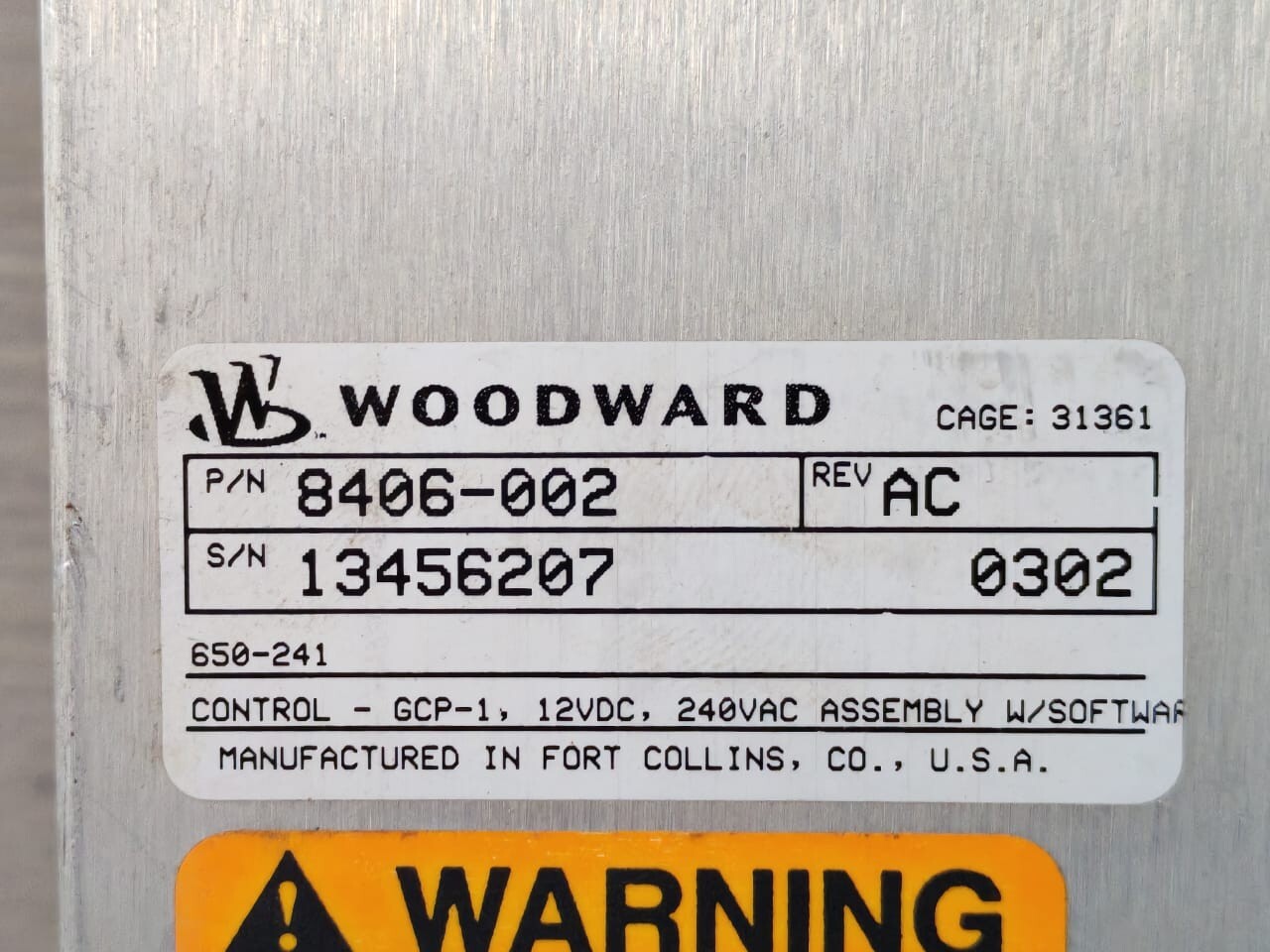 Woodward 8406-002 REV.AC WOODWARD GEN PART 6000 8406-002 REV.AC CONTROLLER 12VDC 240VAC 9