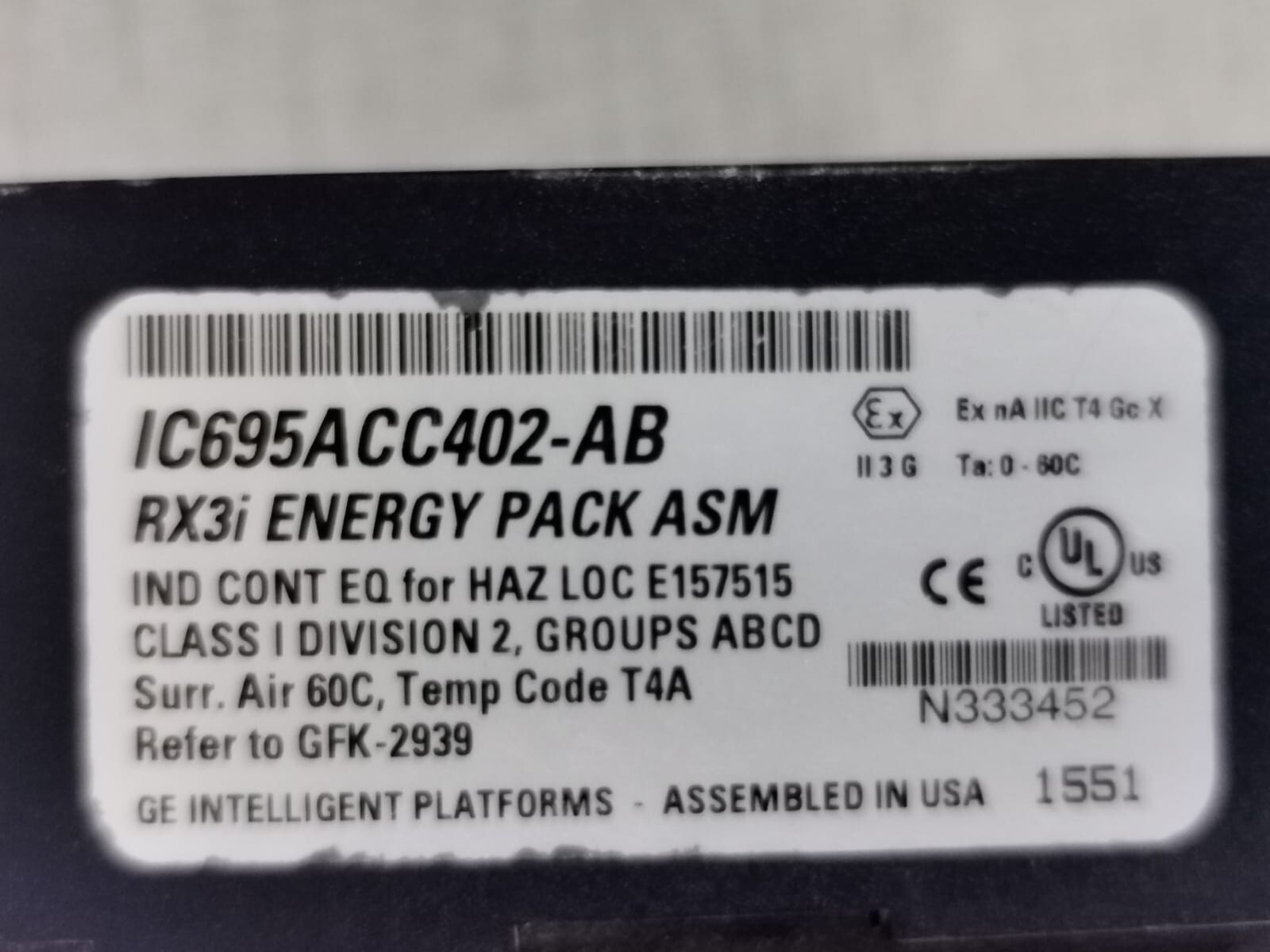 Rockwell Automation IC695ACC402-AB GE PACSYSTEMS RX3i IC695ACC402-AB Energy Pack ASM / IC69ACC412-AA CAP PACK 8