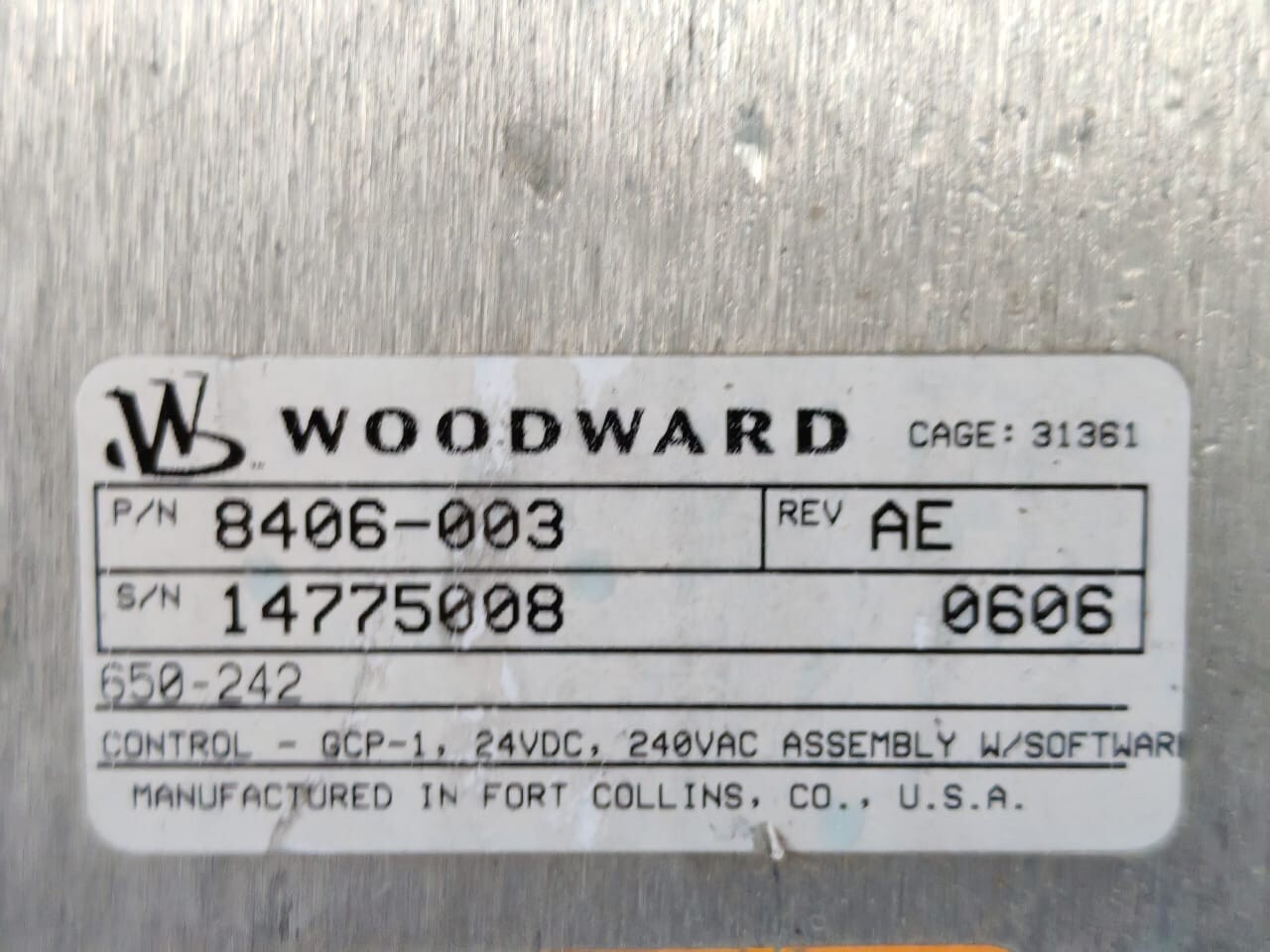 GE PART-6000-8406 WOODWARD GEN PART 6000 8406-003 REV. AE CONTROLLER 7