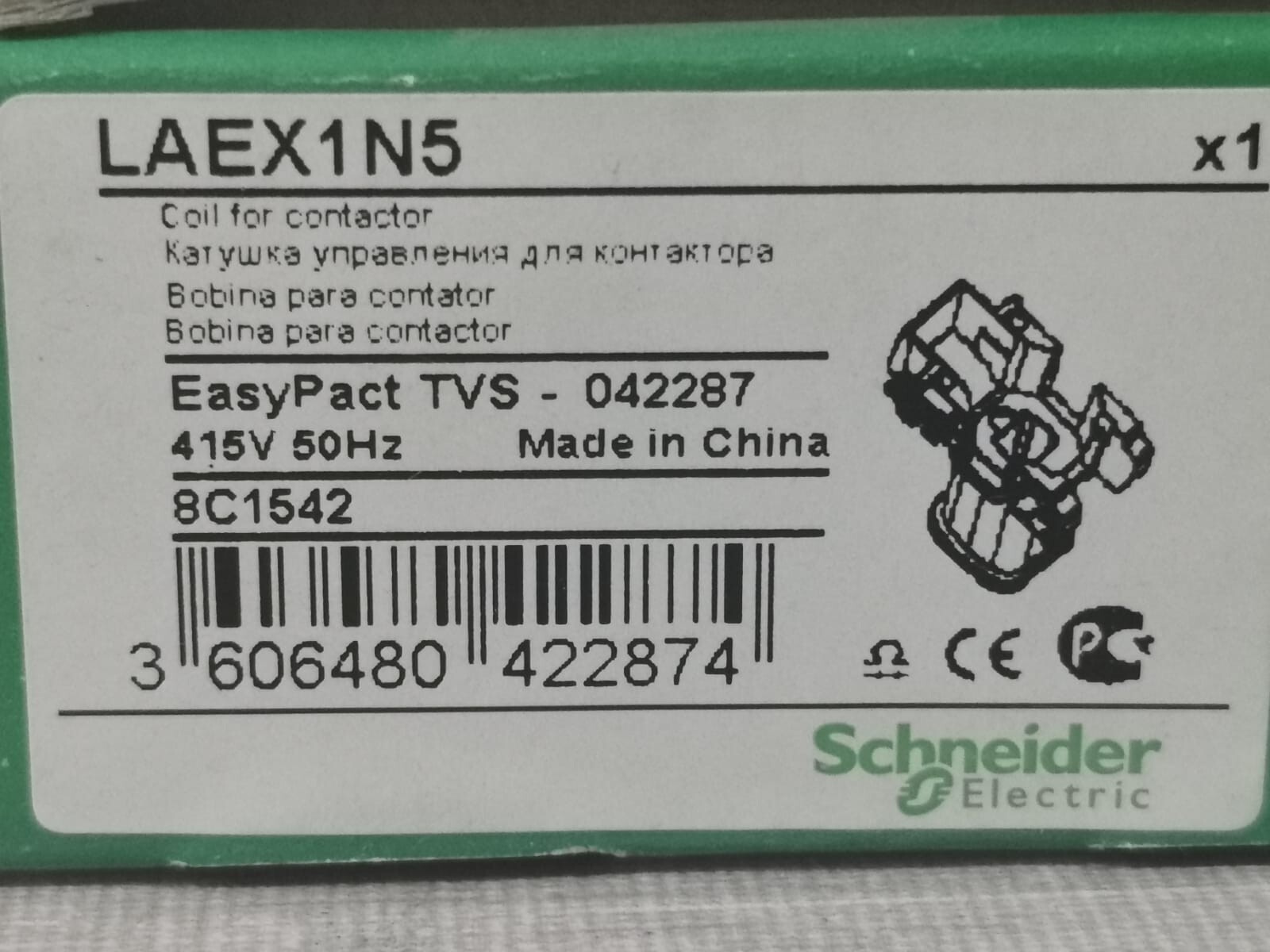 Schneider Electric LAEX1N5 SCHNEIDER EASYPACT TVS-042287 LAEX1N5 415V 50Hz COIL FOR CONTACTOR 3