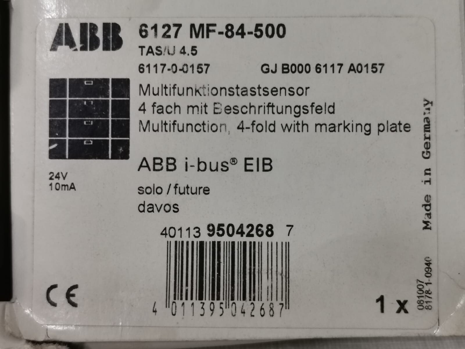 ABB MF-84-500 ABB 6127 MF-84-500- TAS/U 4.5 6117-0-0157 MARKING PLATES 4