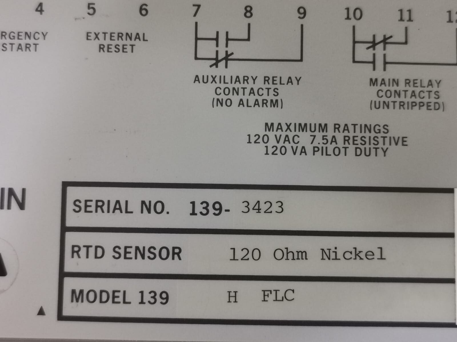 GE 139 H FLC GE MULTILIN 139 H FLC -120 OHM MOTOR PROTECTION RELAY 3