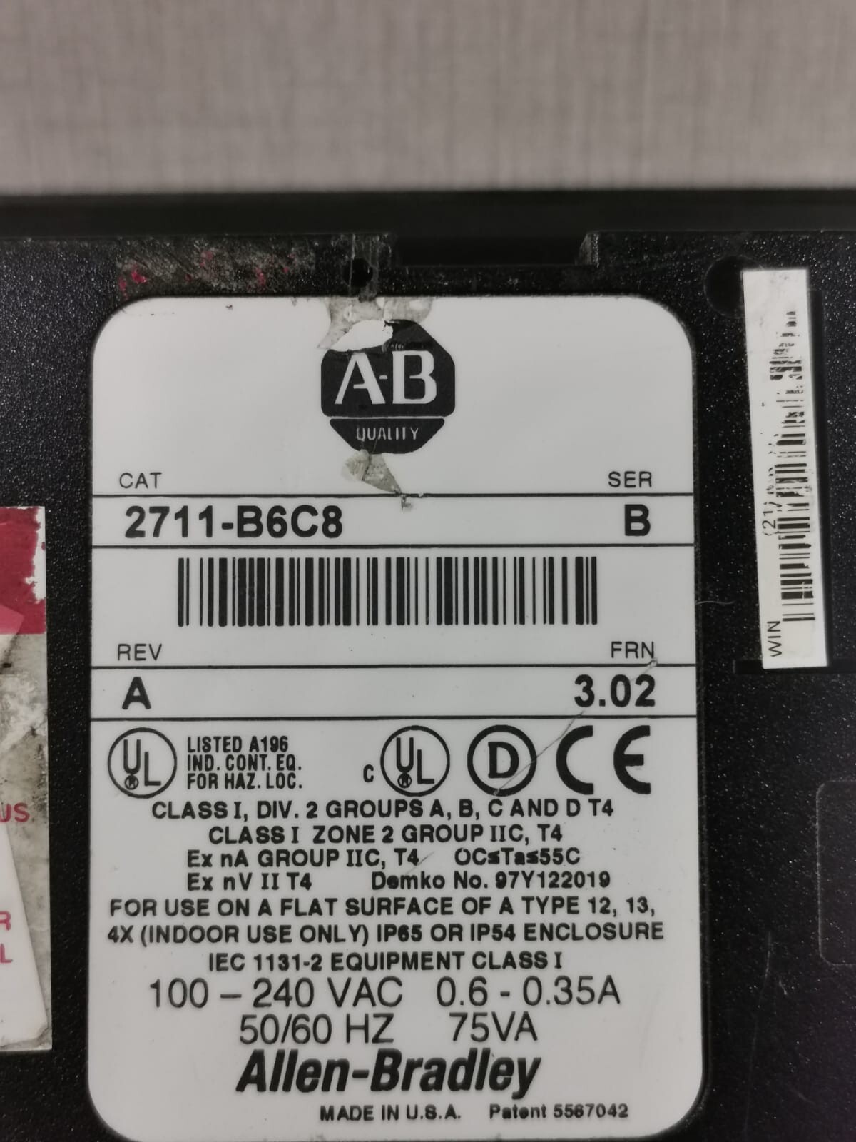 Allen-Bradley 2711-B6C8 Allen Bradley 2711-B6C8 /B PanelView 600 Color Terminal Keypad/Touch DH+/RS-232 6