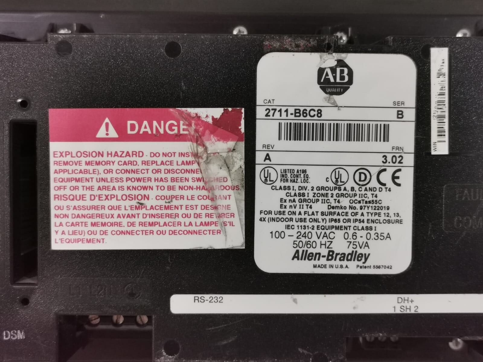 Allen-Bradley 2711-B6C8 Allen Bradley 2711-B6C8 /B PanelView 600 Color Terminal Keypad/Touch DH+/RS-232 7