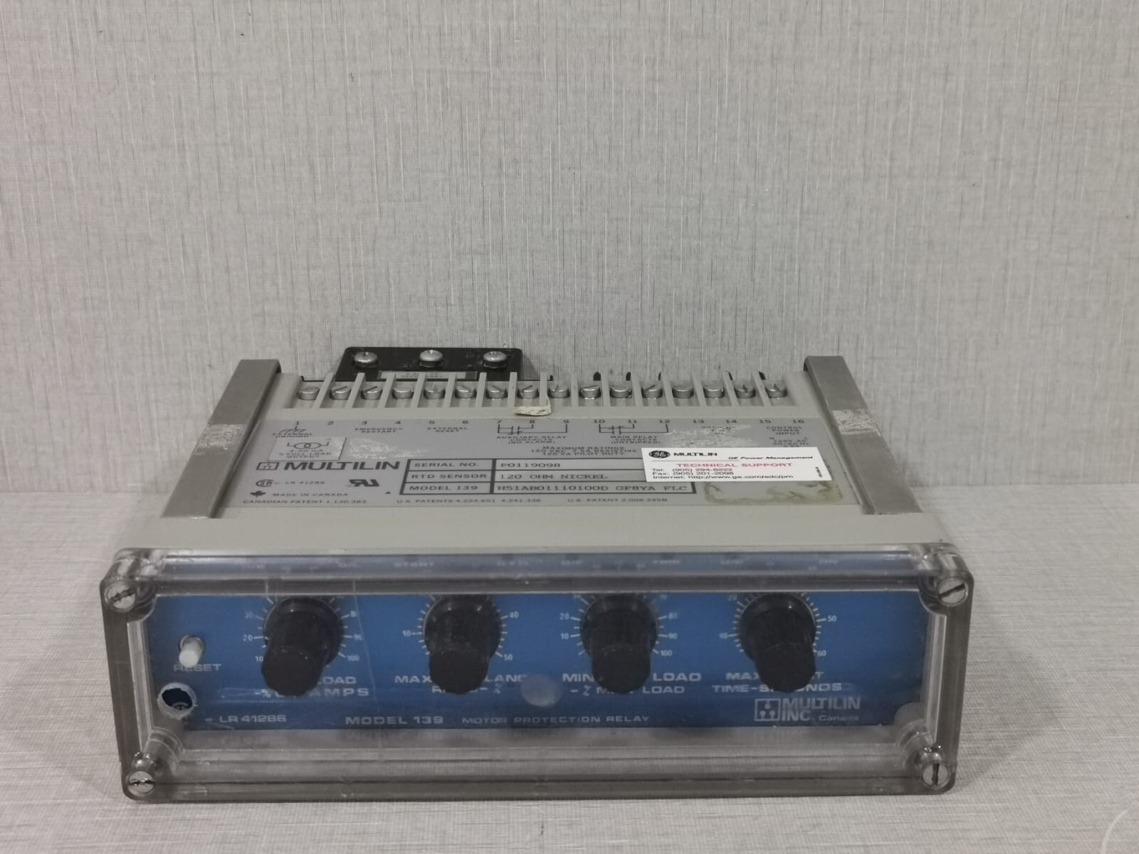 GE MULTILIN 139 H51AB01110100D GF8YA FLC -120 OHM MOTOR PROTECTION RELAY