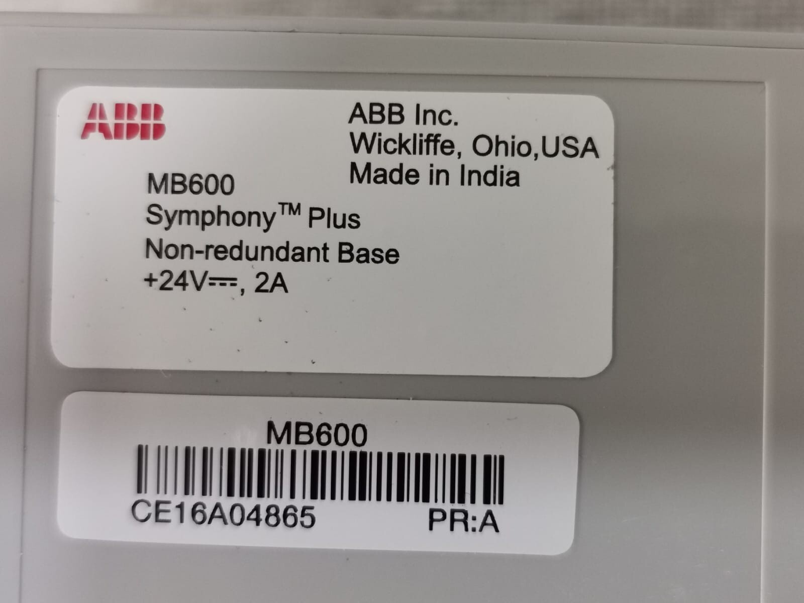 ABB MB600 ABB MB600 Symphony Plus Non-Redundant Base 24V 2