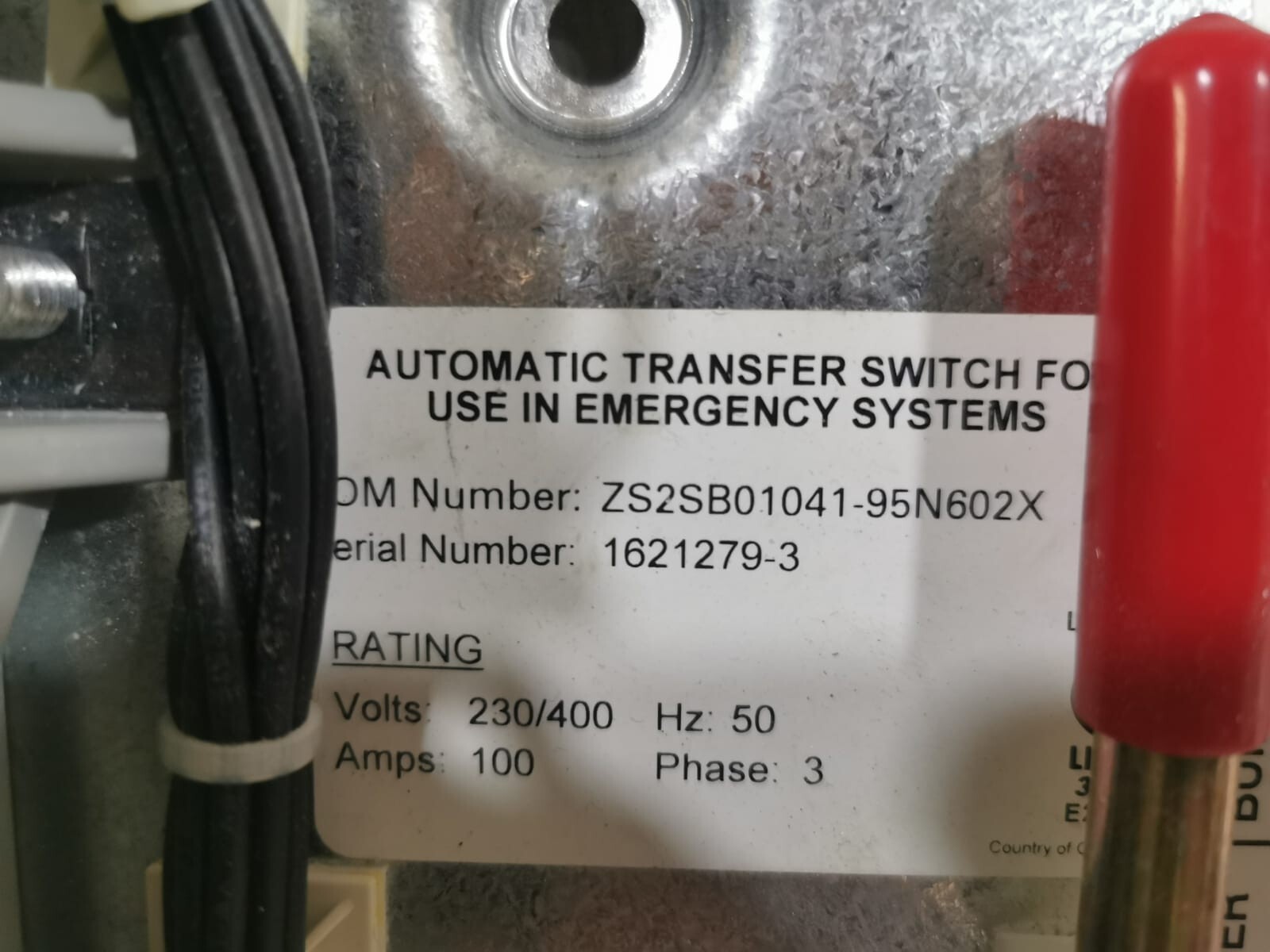 GE ZS2SB01041-95N602X GE ZENITH CONTROLS ZS2SB01041-95N602X AUTOMATIC TRANSFER SWITCH 100 AMP 3 PHASE 3