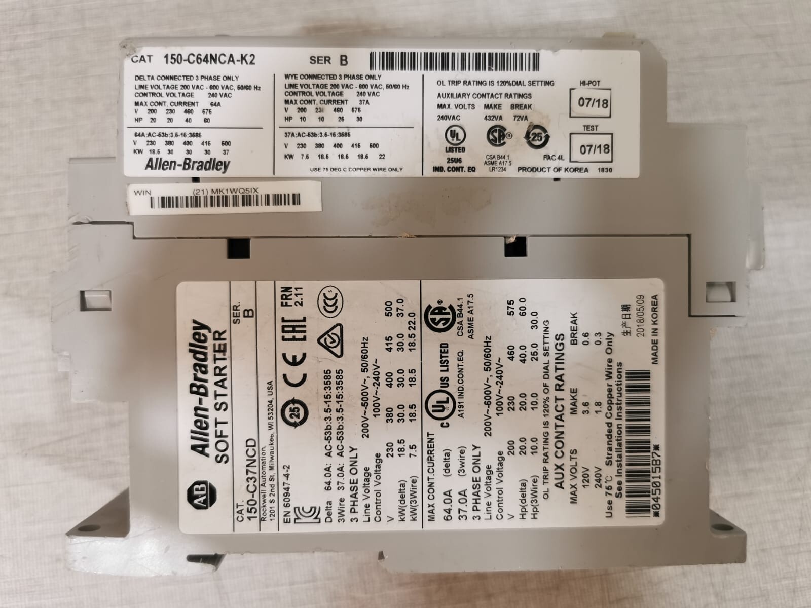 Allen Bradley 150-C37NCD Allen Bradley Soft Starter 150-C37NCD Smart Motor Controller Ser B. - 3 Phase 6