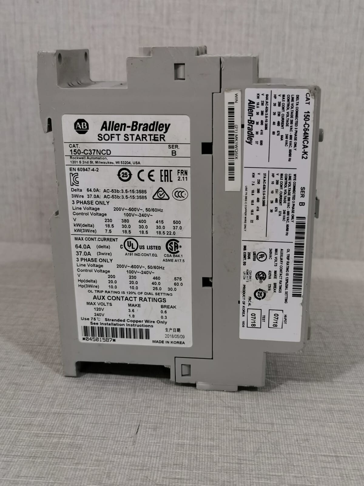 Allen Bradley 150-C37NCD Allen Bradley Soft Starter 150-C37NCD Smart Motor Controller Ser B. - 3 Phase 7