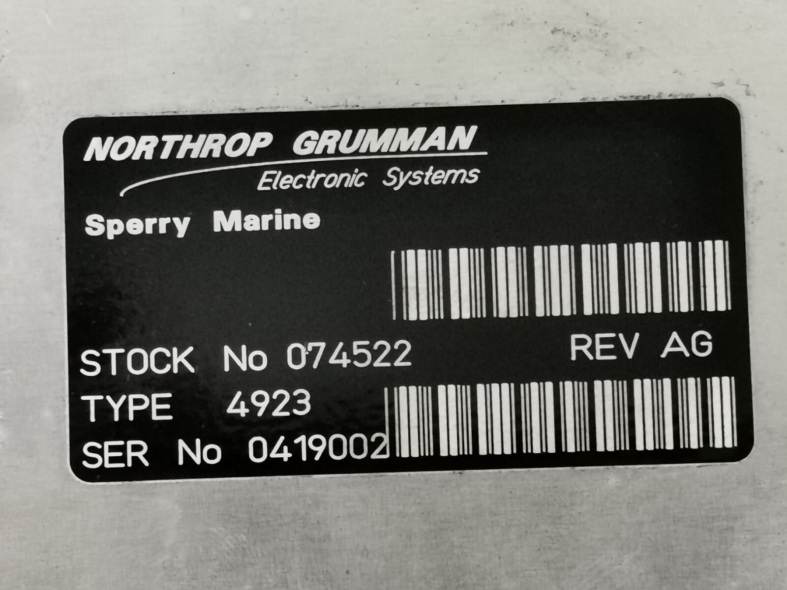 LITTON MARINE SYSTEMS 0419002 Litton 4923 Compass Monitor Control & Display Unit S/N: 0419002, Rev AG 2