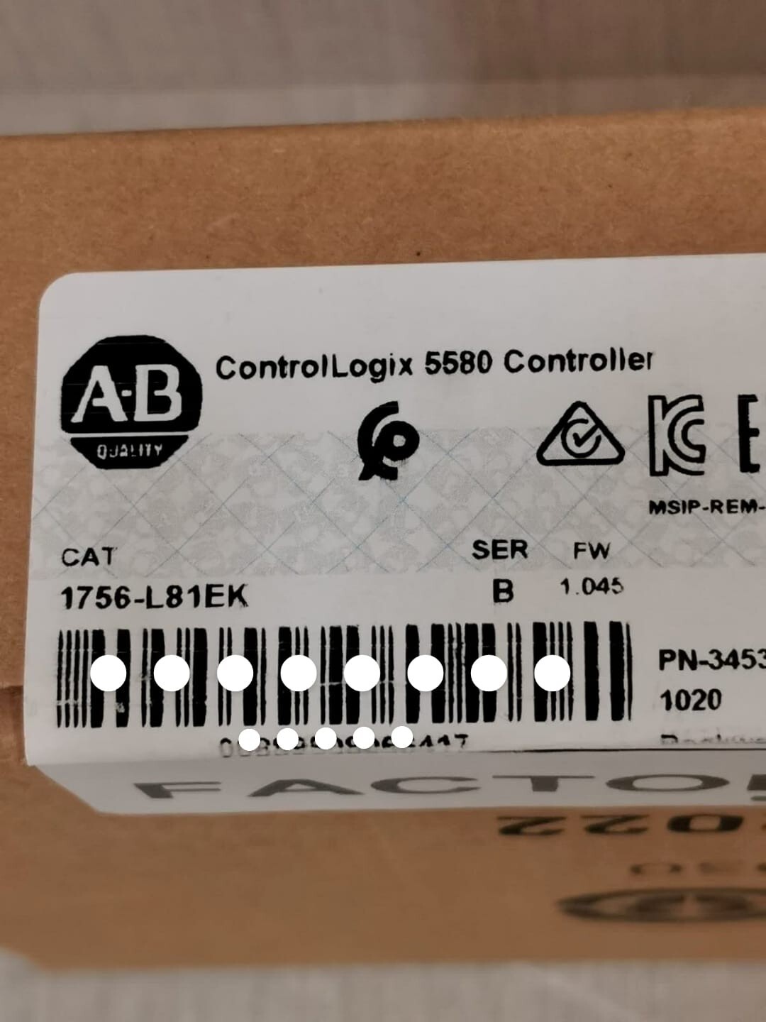 Allen-Bradley 1756-L81EK Allen Bradley 1756-L81EK ControlLogix 5580 Controller 5