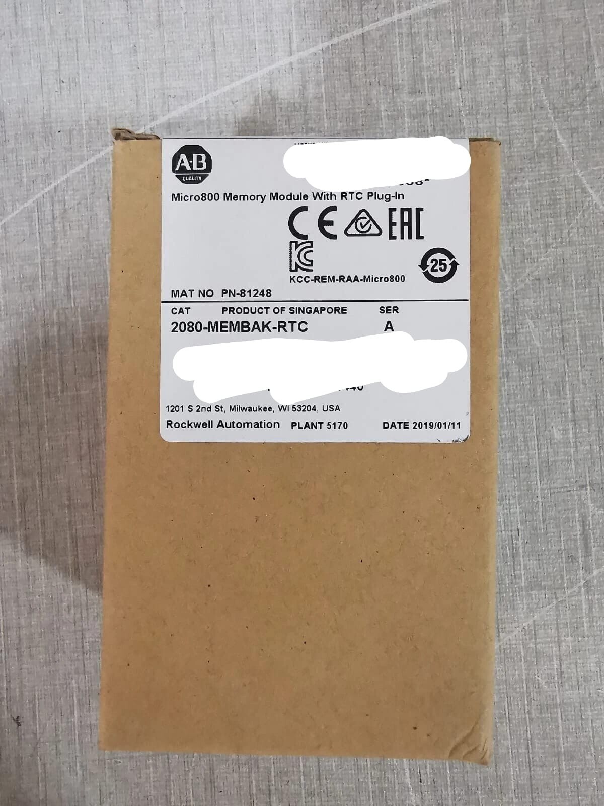 Allen-Bradley Micro800 Allen Bradley 2080-MEMBAK-RTC SER.A Micro800 Memory Module WITH RTC PLUG-IN 7