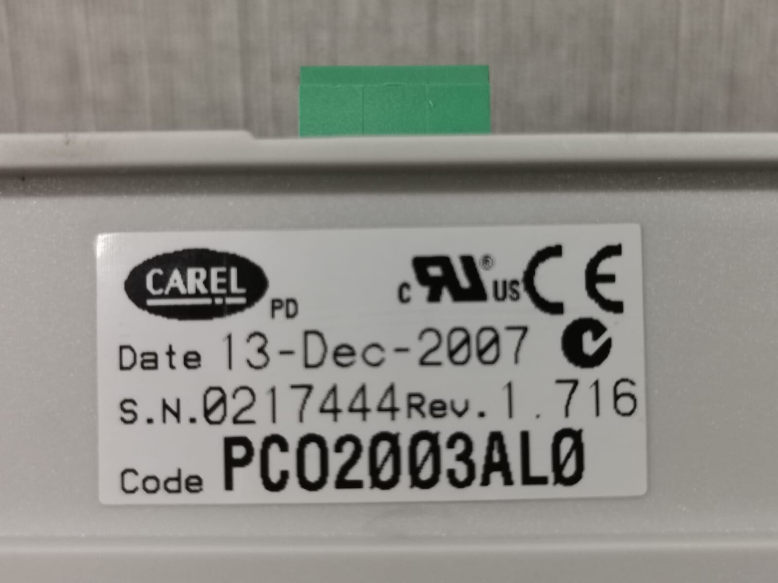 CAREL PCO2003AL0 CAREL PCO2 PCO2003AL0 REV 1.716 PROGRAMMABLE CONTROLLER 3