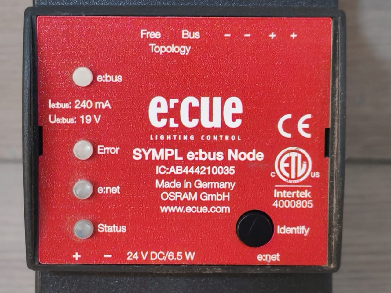 E:CUE Lighting Control AB444210035  SYMPL e:BUS NODE E:CUE IC: AB444210035 SYMPL e:BUS NODE 2