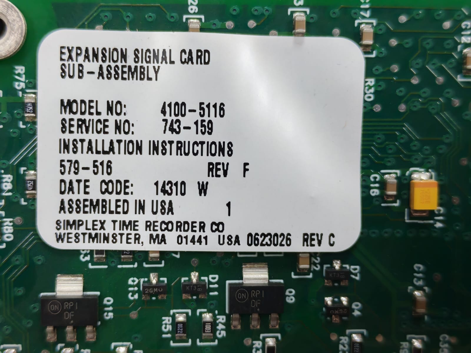 Simplex 4100-5116 SIMPLEX 4100-5116 / 4100U EXPANSION SIGNAL (XSIG) CARD 9