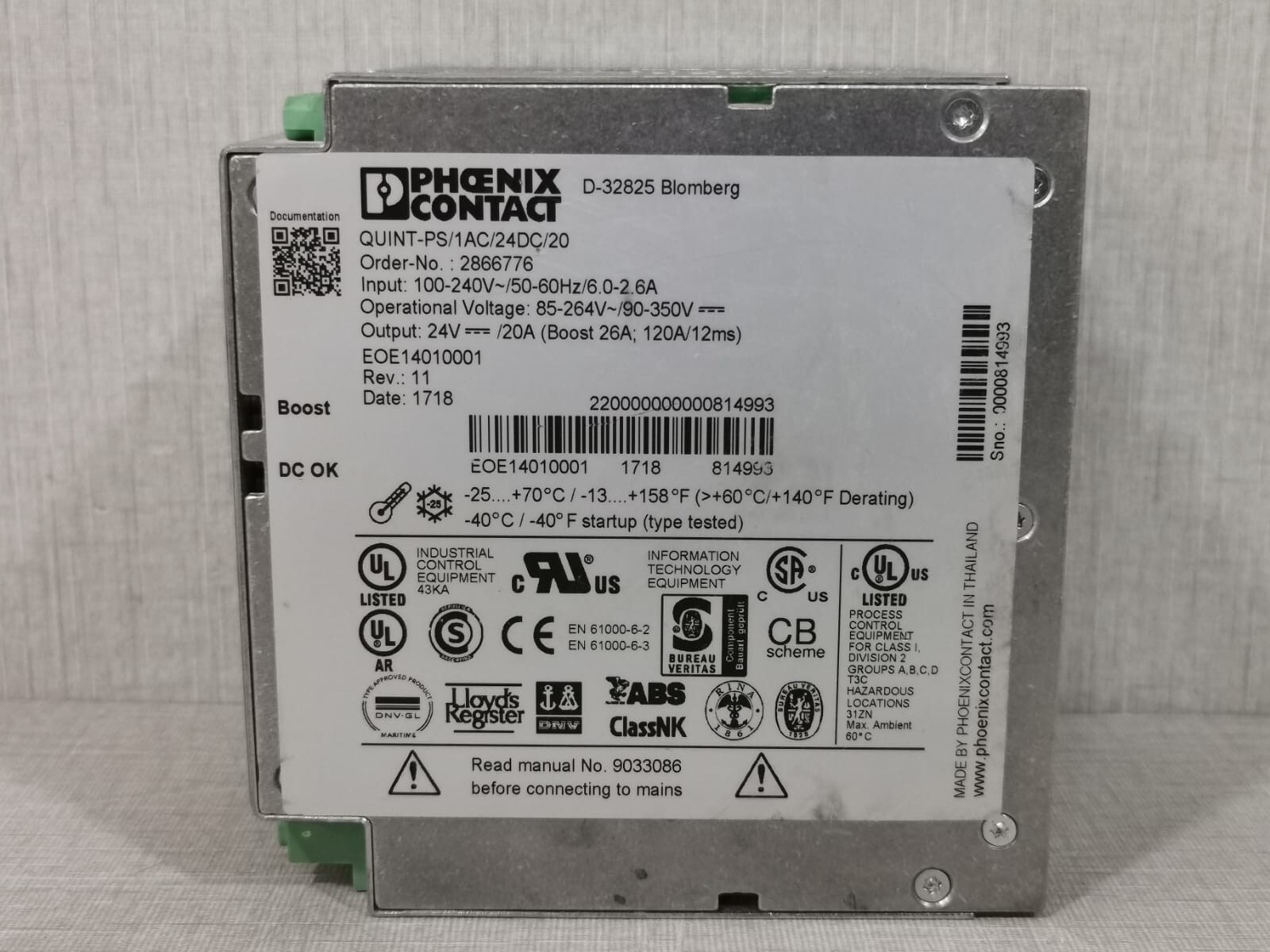 Phoenix Contact QUINT-PS/1AC/24DC/20 PHOENIX CONTACT QUINT-PS/1AC/24DC/20 REV.11 QUINT POWER 3