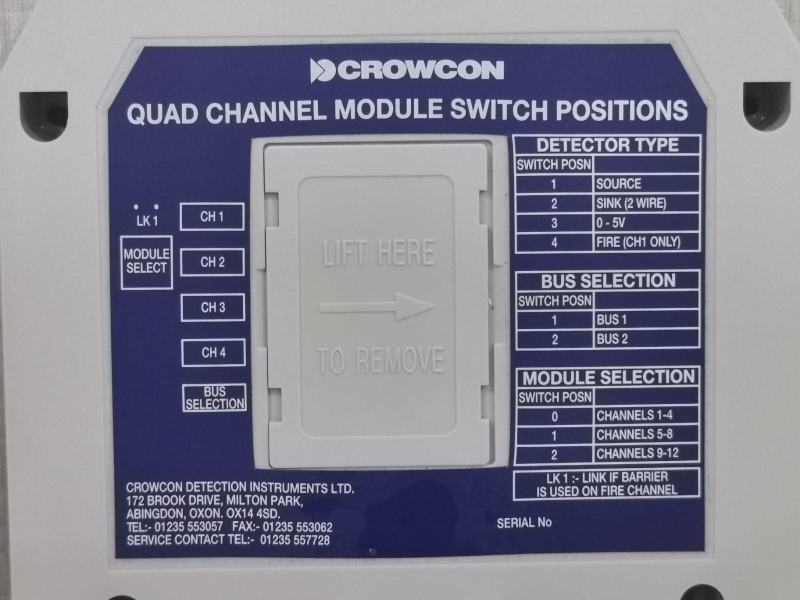 CROWCON QUAD CROWCON QUAD CHANNEL MODULE SWITCH POSITIONS 3