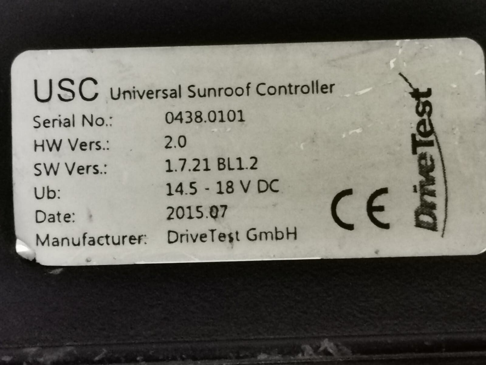 Drive Test GMBH-0438 Drive Test GmbH 0438 Universal Sunroof Controller (USC) Ser. No: 0438.0101 3
