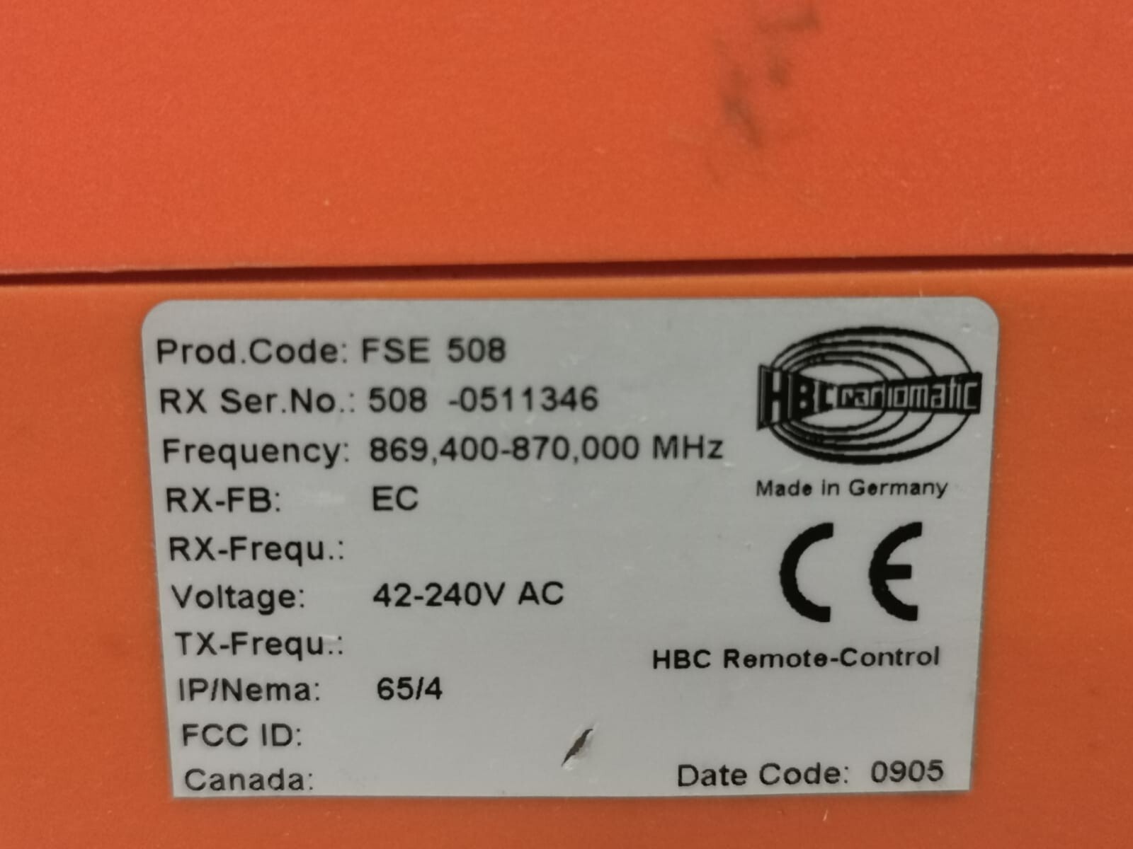 HBC Radiomatic FSE-508 HBC Radiomatic REMOTE-CONTROL FSE 508 / 42-240VAC 2