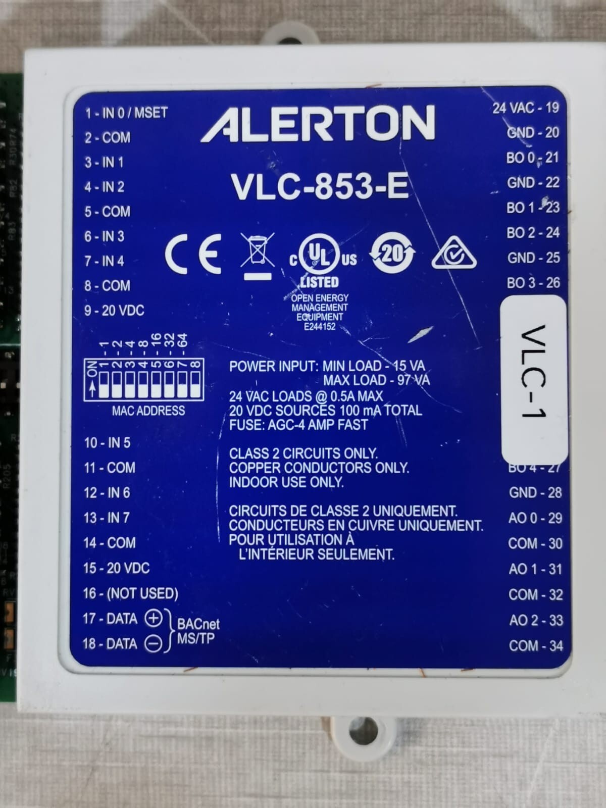 Alerton VLC-853-E Alerton VisualLogic VLC-853-E BACnet Programmable Controller 2