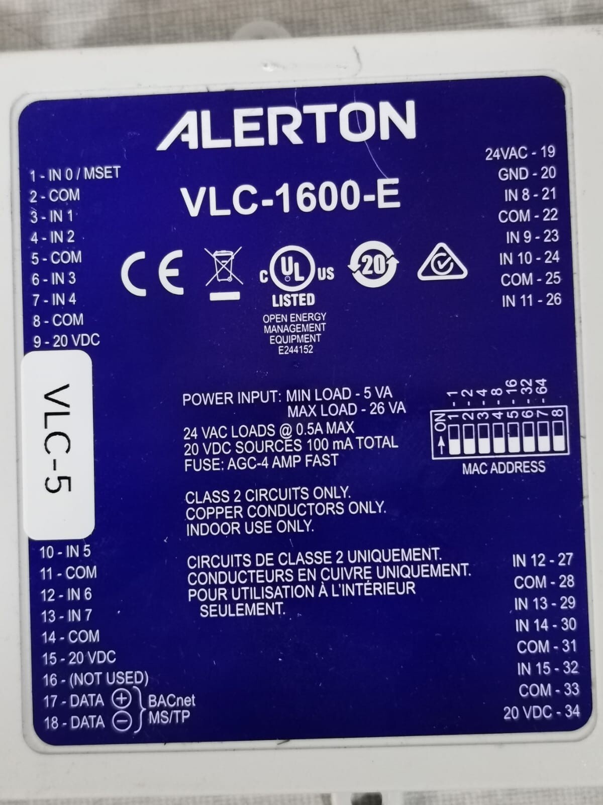 Alerton VLC-1600-E Alerton BACtalk VLC-1600-E Input Monitoring Controller 2