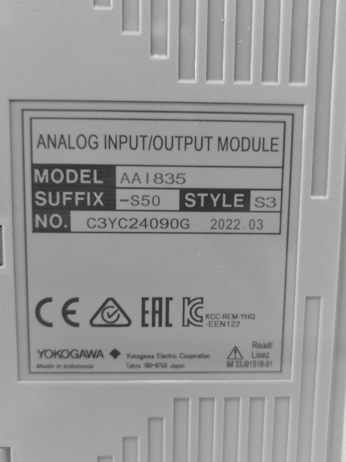 Yokogawa AAI835-S50 S3 AAI835-S50 S3 Yokogawa Analog I/O Module with ATK4A-00 S1 Connector/Terminal Pin 5