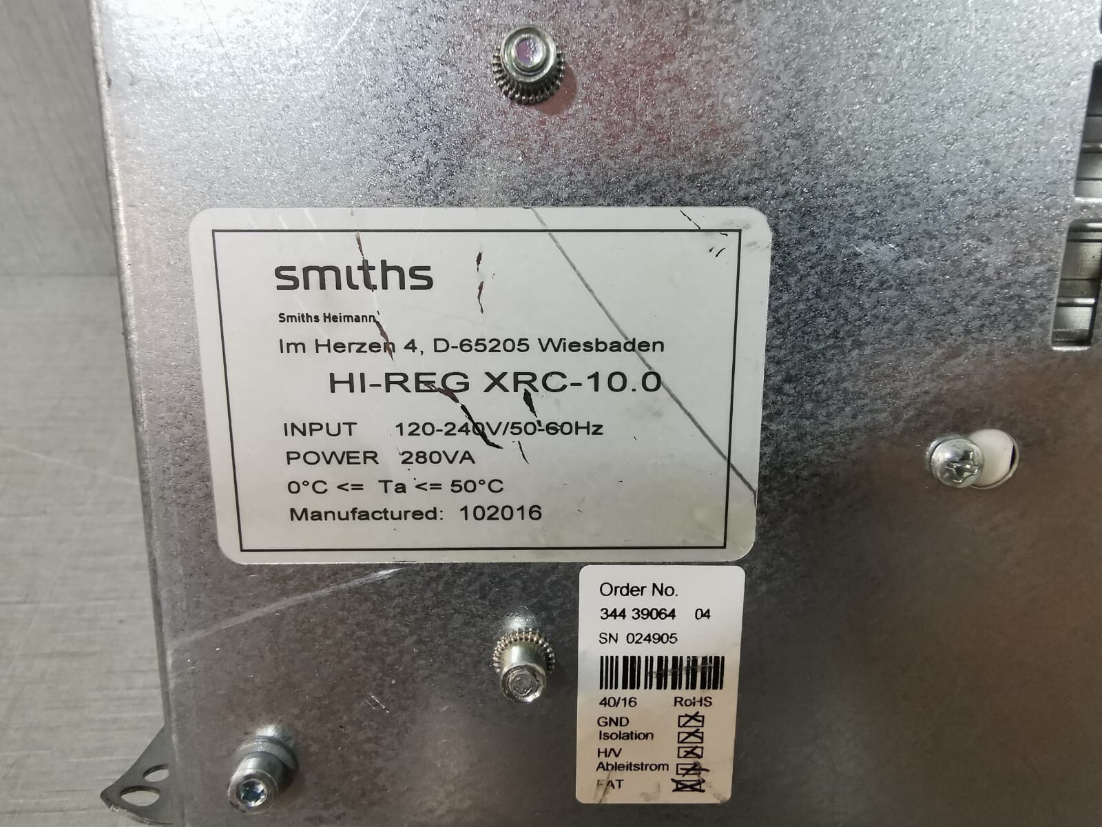 SMITHS HEIMANN XRC-10 SMITHS HEIMANN HI-REG XRC-10.0 POWER SUPPLY 3