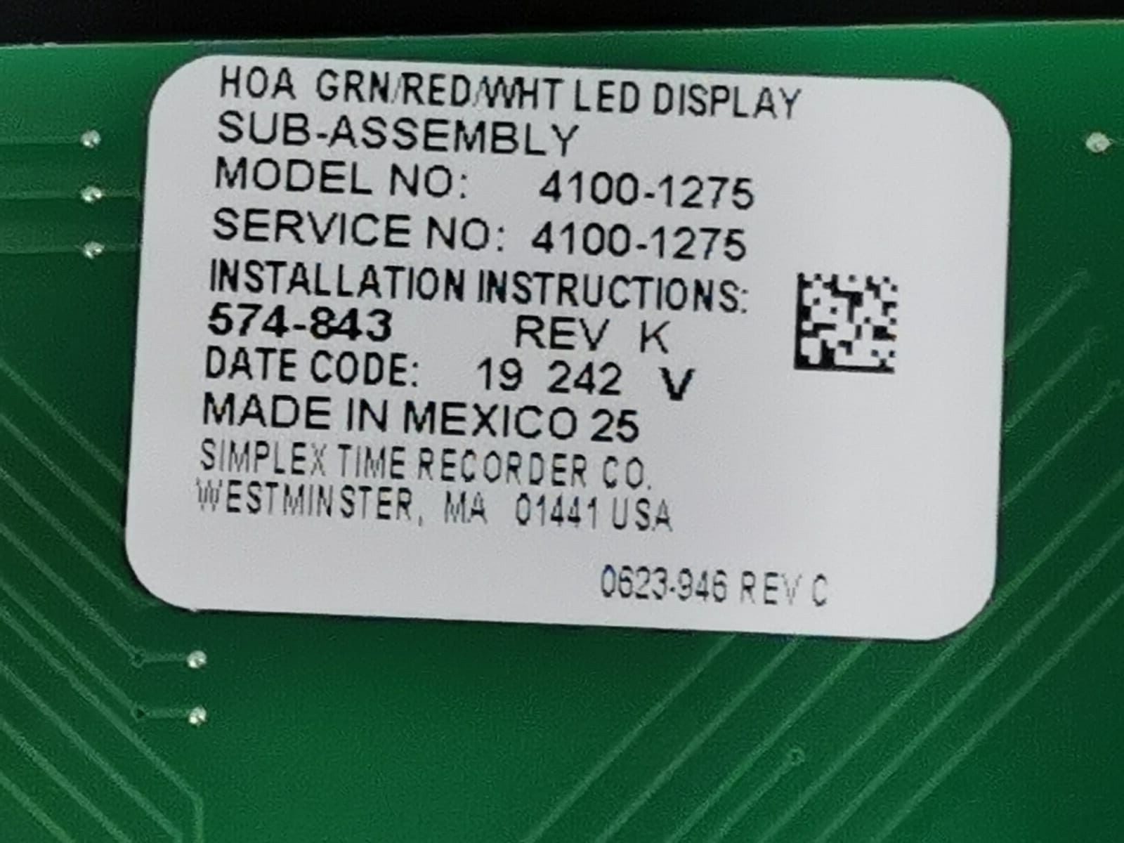 Simplex 4100-1275 Simplex 4100-1275 HOA IBC MOD/24 Switch/24WH LED Part No. 0743816 6
