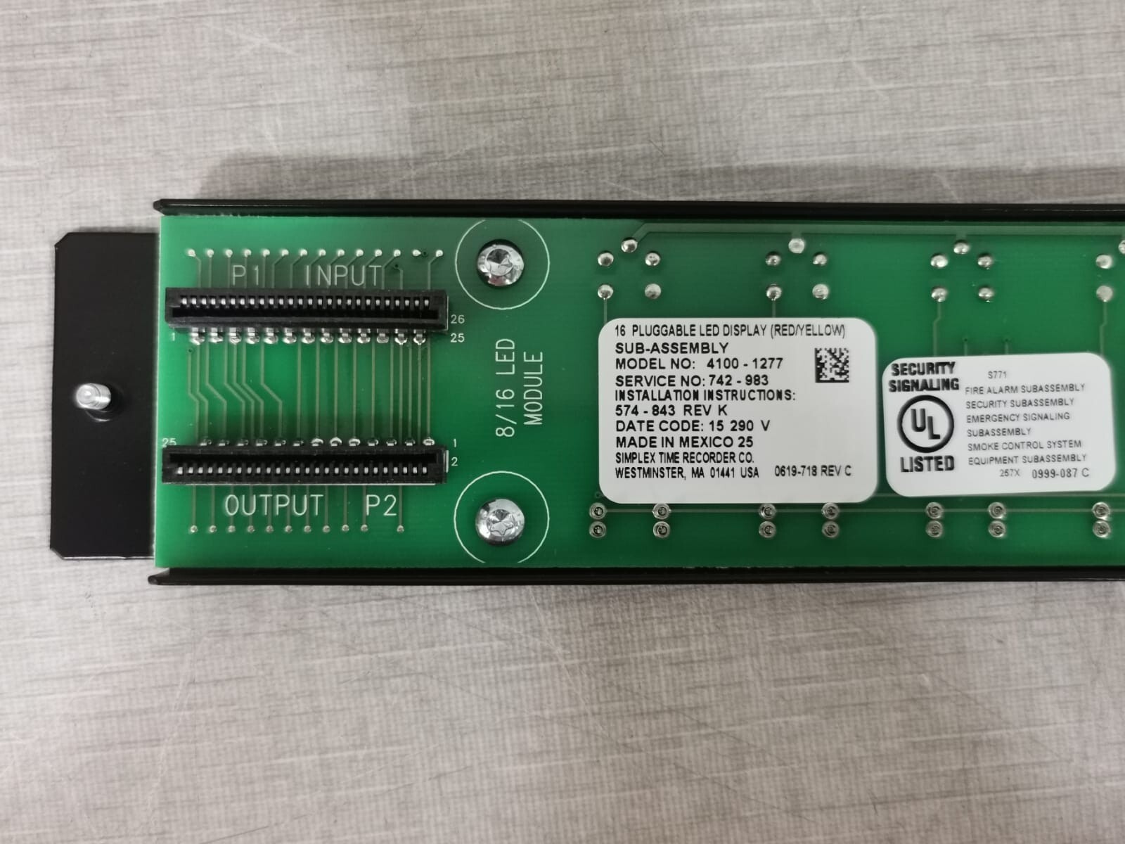 Simplex 4100-1277 Simplex 4100-1277 | 16 Red/Yellow Pluggable LED Module | Part No. 742-983 3
