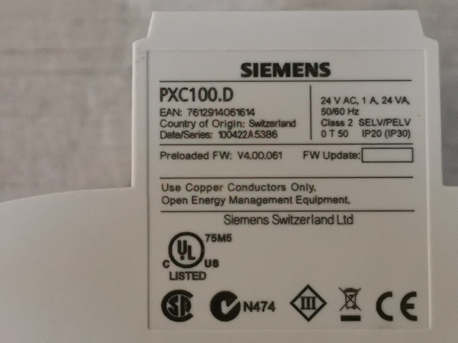 Siemens PXC100.D Siemens PXC100.D Automation Station BACNET 24V 7