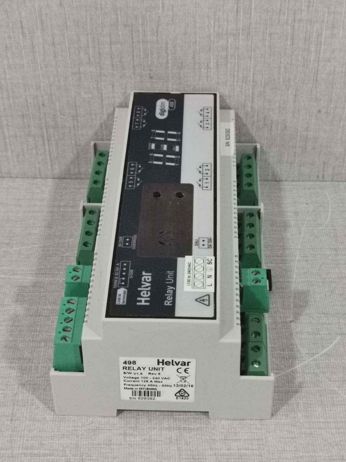 HELVAR 498 HELVAR 498 DIGIDIM V1.6 REV.6 RELAY UNIT, 100-240 VAC, 128A, 45Hz-65Hz 7