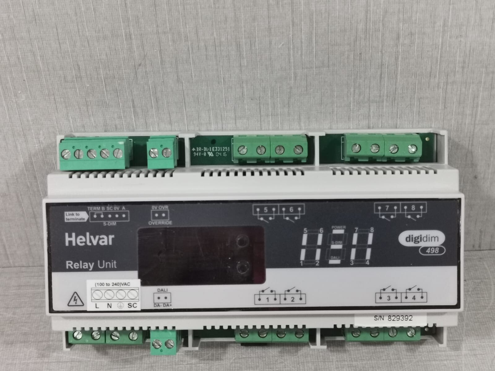 HELVAR 498 DIGIDIM V1.6 REV.6 RELAY UNIT, 100-240 VAC, 128A, 45Hz-65Hz