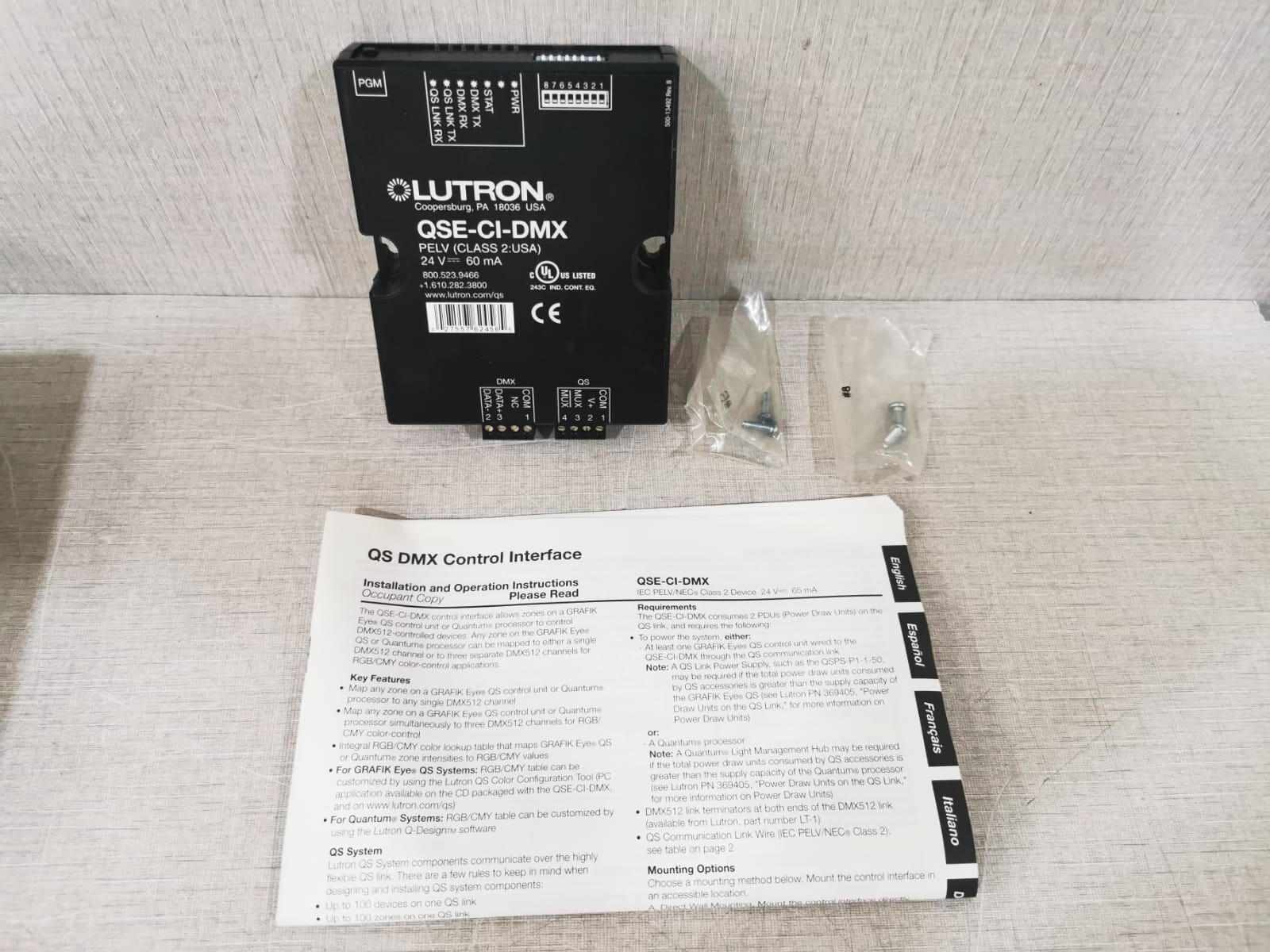 Lutron QSE-CI-DMX LUTRON QSE-CI-DMX CONTROL INTERFACE GRAFIK EYE PELV/SELV/NEC CLASS 2 3